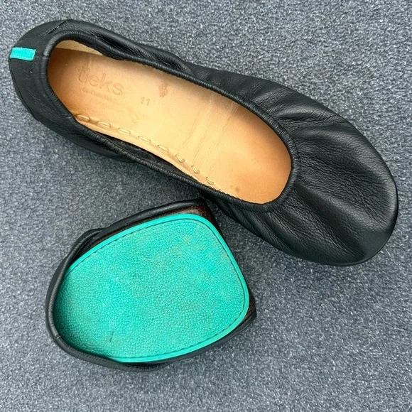 Tieks Black and Blue Flats with Split-Sole Design